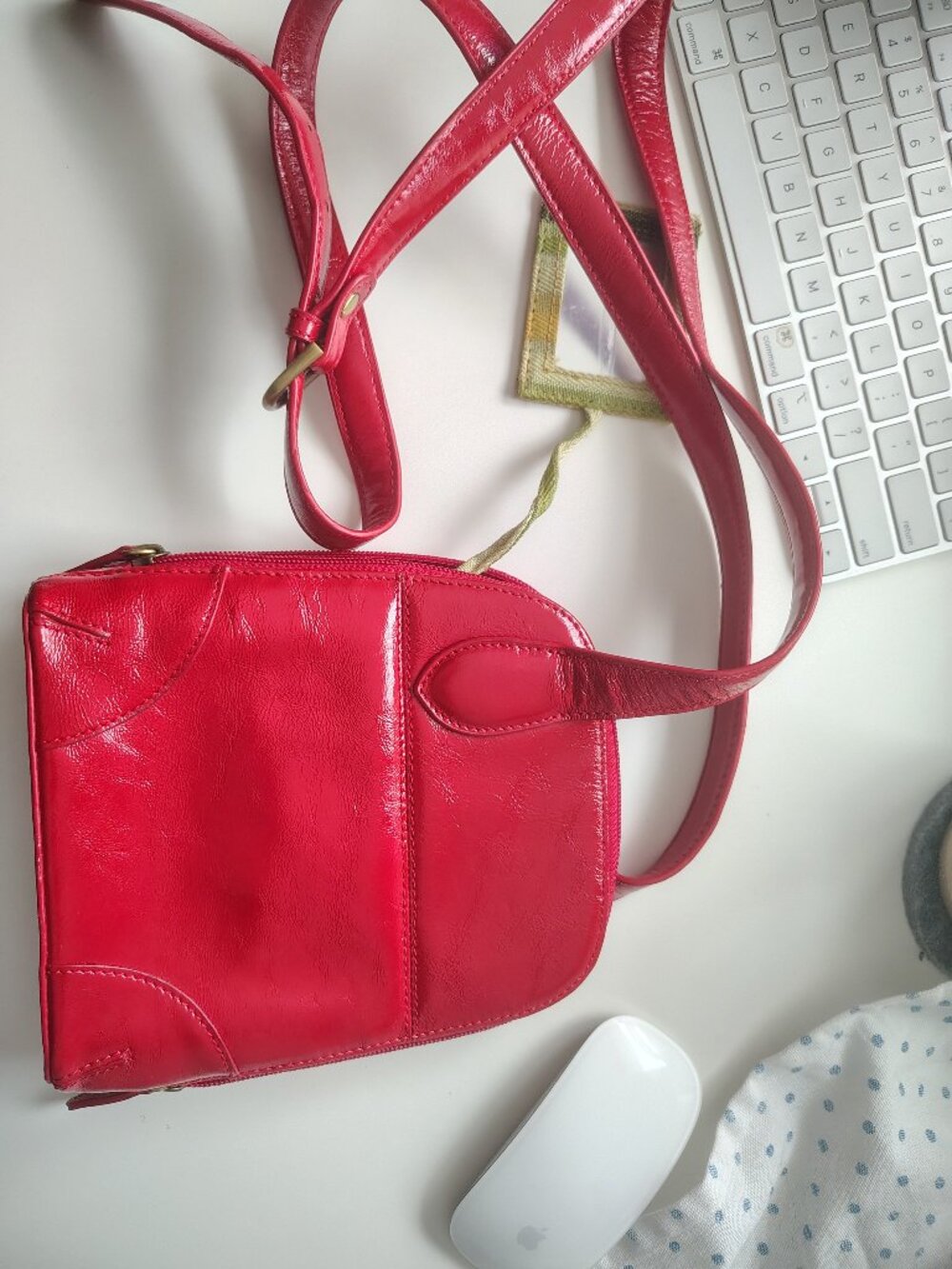 BoBo bags red patent leather cross body bag with gold hardware